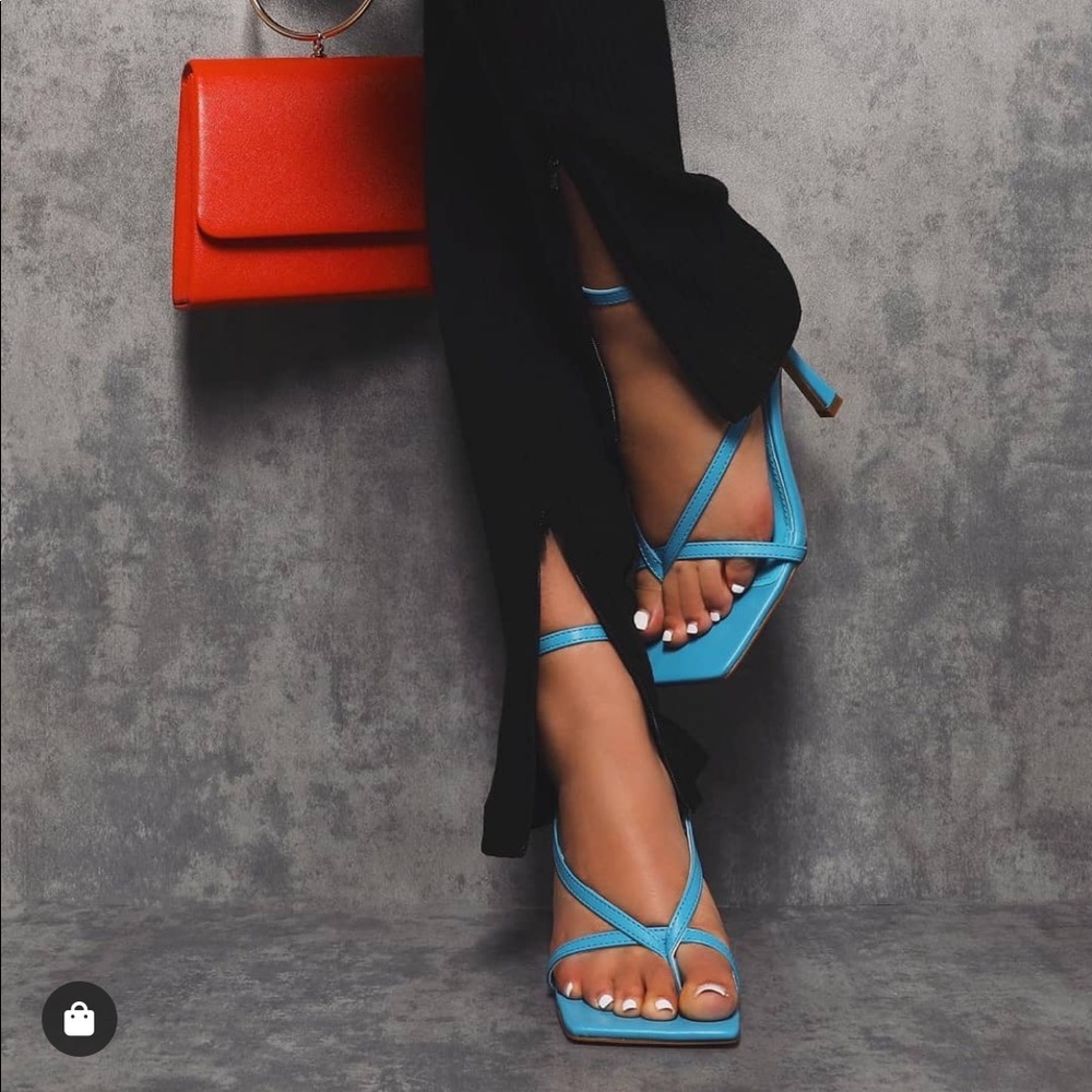 EGO official blue strappy square toe heels.